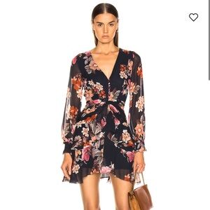 NICHOLAS Rust Floral Pintuck Mini Dress in Navy
